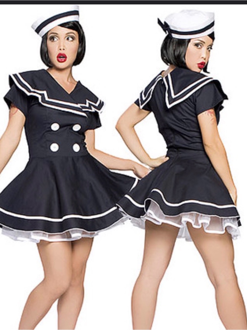 Roma Pin Up Captain Sailor Costume M/L Wig Thigh Highs Hat Halloween Complete!